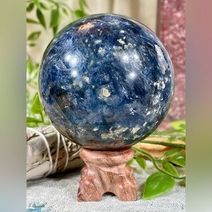 2473 Blue Kyanite Crystal Sphere with Graphite Inclusions